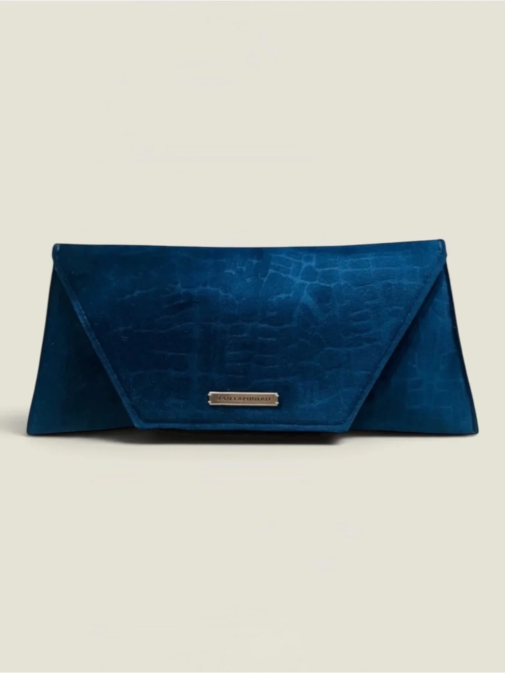 JANTAMINIAU EMBOSSED BLUE VELVET CASE CLUTCH BAG